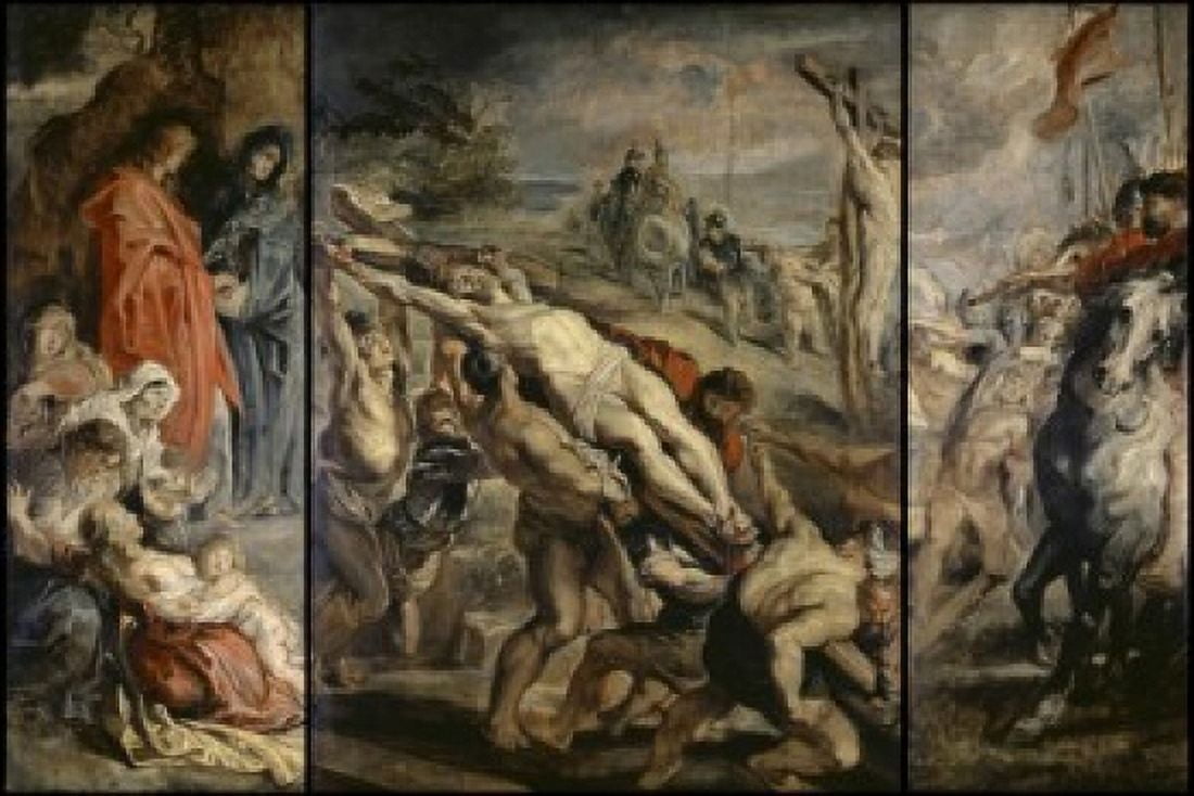 The Raising of the Cross 17th C Peter Paul Rubens (1577-1640Flemish) Three Panel Triptych Musee du Louvre Paris France Canvas Art - Peter Paul Rubens (18 x 24)