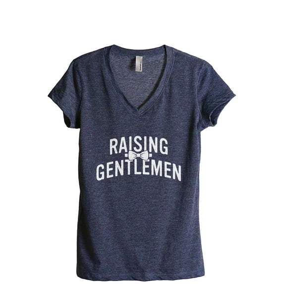 Raising Gentlemen Women's Fashion Relaxed V-Neck T-Shirt Tee Heather Navy Large