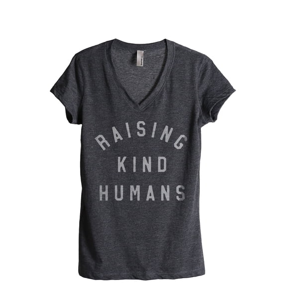 Raising Kind Humans Women's Fashion Relaxed V-Neck T-Shirt Tee Charcoal Grey Medium