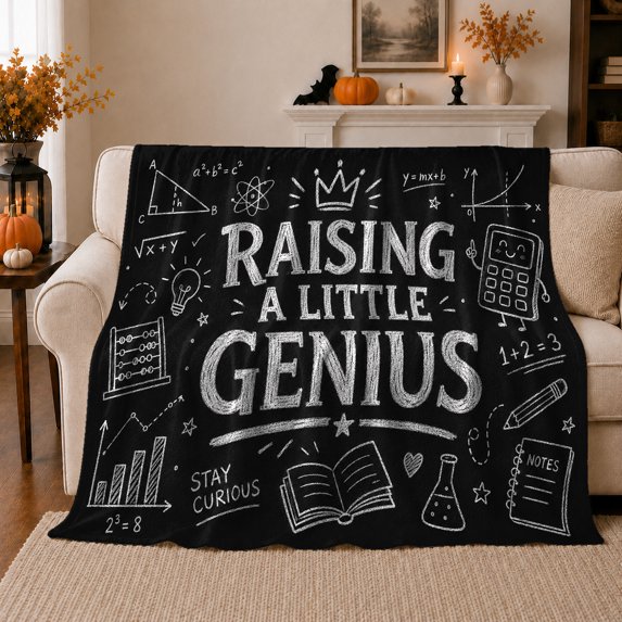 Raising Little Genius Chalkboard Crown Abacus Scene Inspiring, Playful Gothic Scene, Warm Flannel Blanket for Office and Dorm, Teachers Graduation Gift, Gothic Home Decor
