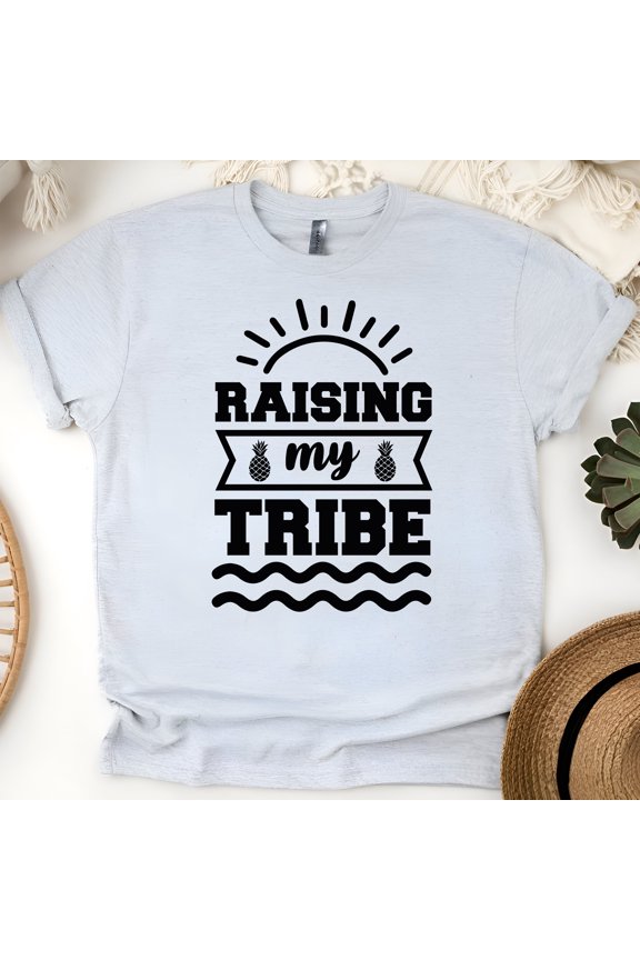 Raising My Tribe T-Shirt – Family Quote Graphic Tee for Moms and Dads, Ash, Size M
