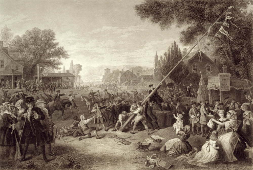 Raising The Liberty Pole 1776 An Engraving Of 1875 By John C Mcrae After A Painting By FA Charman Canvas Art - Ken Welsh Design Pics (17 x 12)