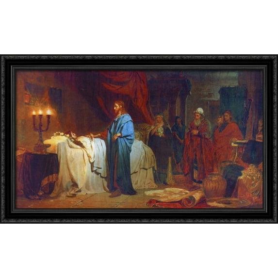Raising of Jairus Daughter 40x24 Large Black Ornate Wood Framed Canvas Art by Ilya Repin