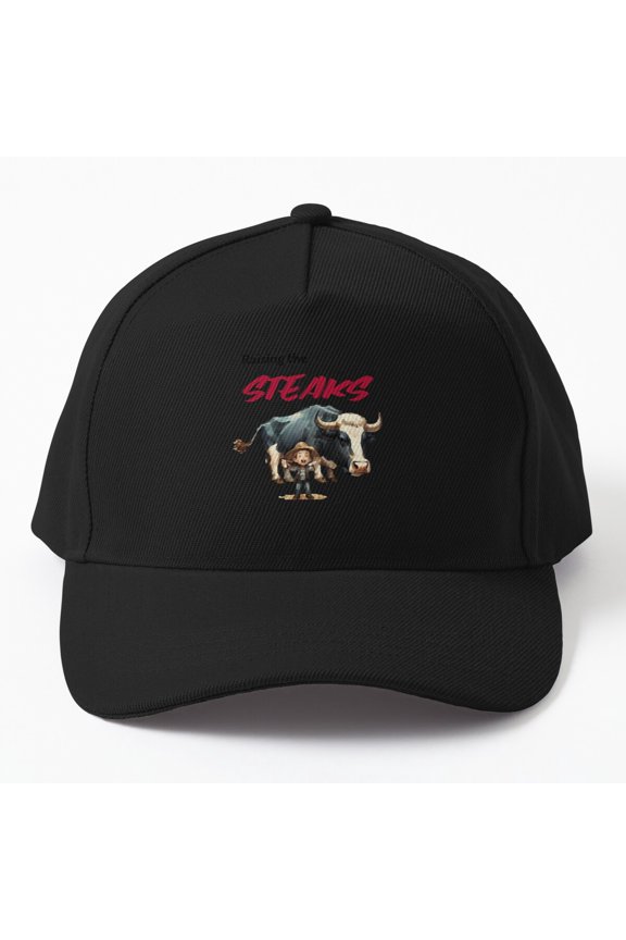 Raising the Steaks Baseball Cap, Beef Farmer Wordplay Graphic Design, Classic Hat