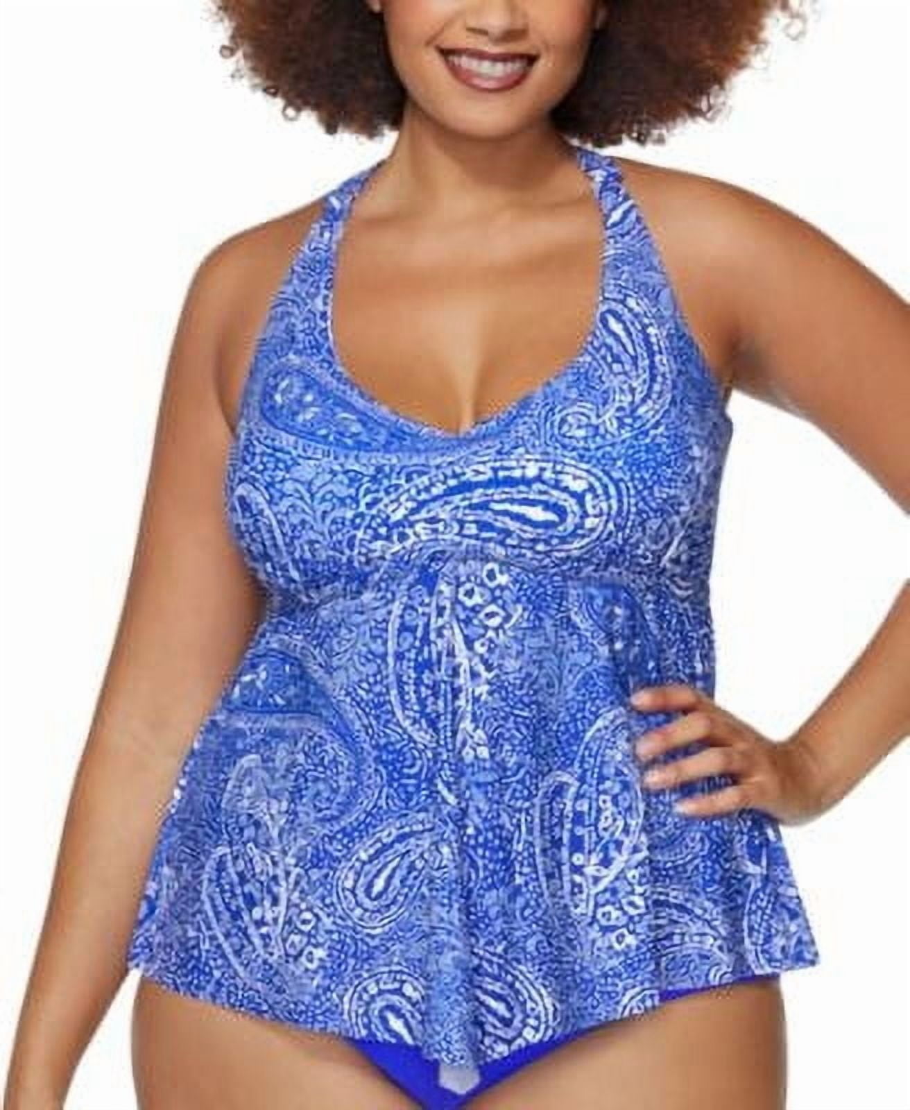 Raisins Curve Aviva V-Neck Tankini Top Blue Sport 22W - Walmart.com