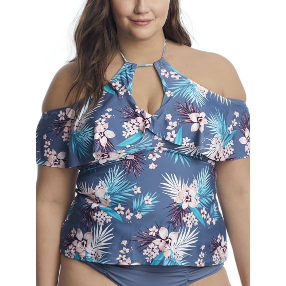 Raisins Curve Womens Plus Size Haleiva Shea Tankini Top Style-E840520 Swimsuit