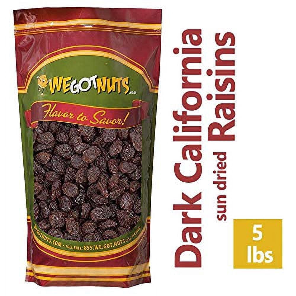 We Got Nuts Dark California Raisins, Sweet Chewy Dried Fruit Snack, Kosher, 5 lb, 80 oz