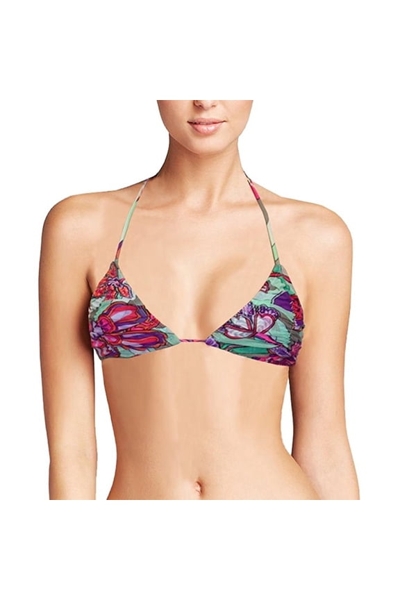 Women's Halter Shirred Up Slide Bra Bikini Top, Aqua, L