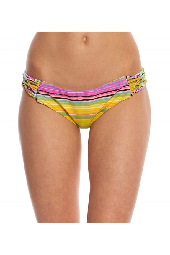 Women's Stripe Macrame Bikini Bottom, Yellow, L