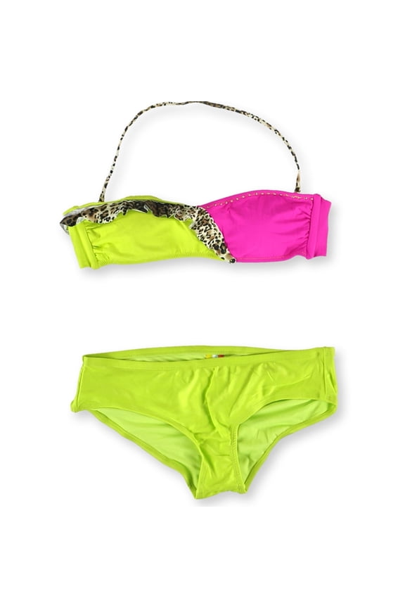 Womens Brazilian Ruffle Ruched 2 Piece Bikini, Multicoloured, Medium