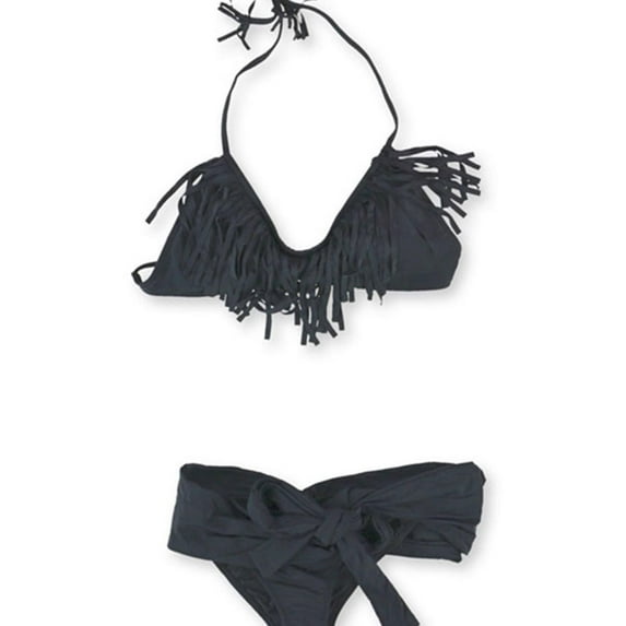 Raisins Womens Fringe High Low 2 Piece Bikini, Black, Medium