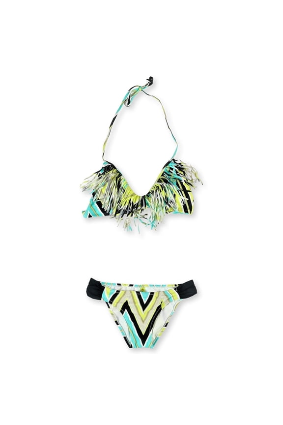 Womens Kara Fringe 2 Piece Bikini, Green, Small