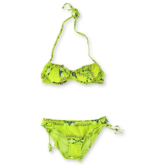 Raisins Womens Push Up Side Tie 2 Piece Bikini, Green, Small