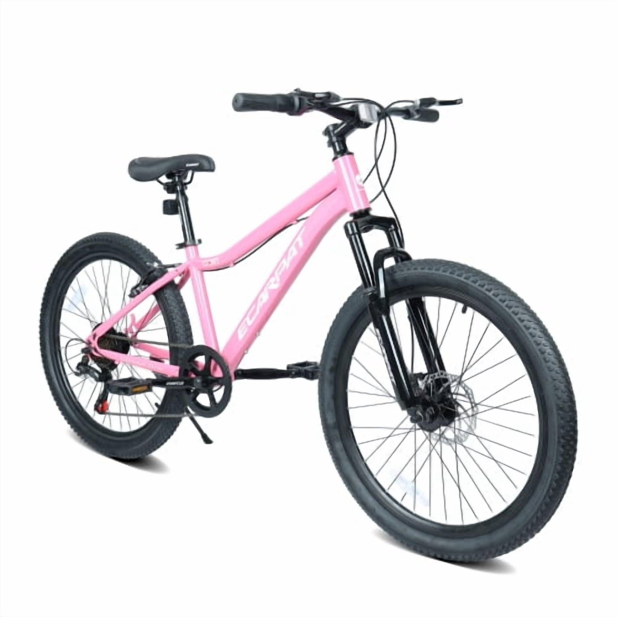 RAISTYW 24" Adult Mountain Bike with 7 Speeds & Front Suspension Durable Steel Frame Compact Bicycle for Women