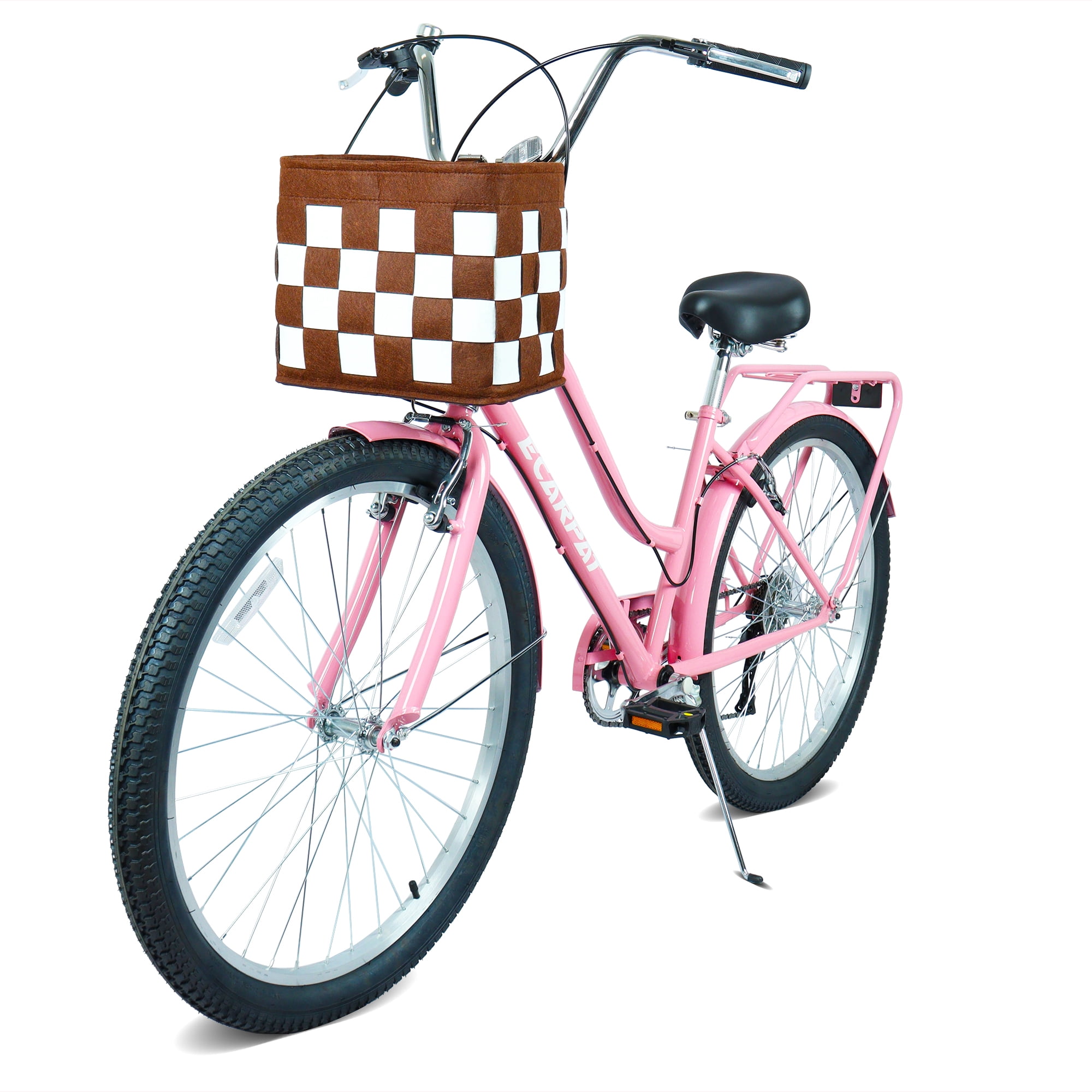 Raistyw 26" Women’s Cruiser Bikes, 7-Speed Lightweight City Commuter Bicycle with V-Brakes and Detachable Basket, Fits Ages 15+ Years Old, Pink