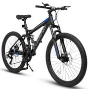 Raistyw 26 inch Mountain Bikes for Men, 21-Speed Full Suspension High Carbon Steel Frame Disc Brakes Bicycles ,Black and Blue