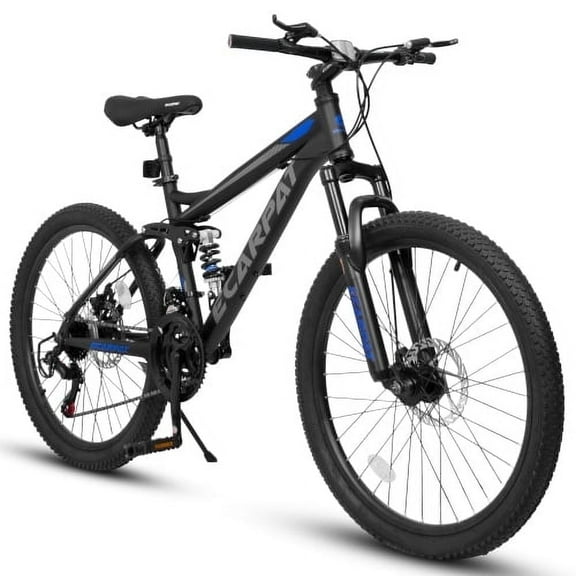 Raistyw 26 inch Mountain Bikes for Men, 21-Speed Full Suspension High Carbon Steel Frame Disc Brakes Bicycles ,Black and Blue