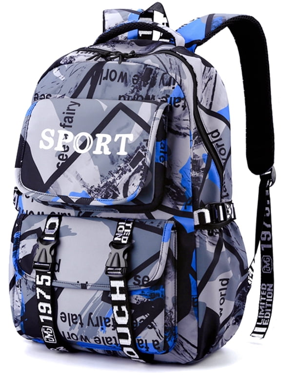 Boys Backpack Printed School Bag for Kids, Classical Basic Laptop Backpack Water Resistant Bookbag, Blue