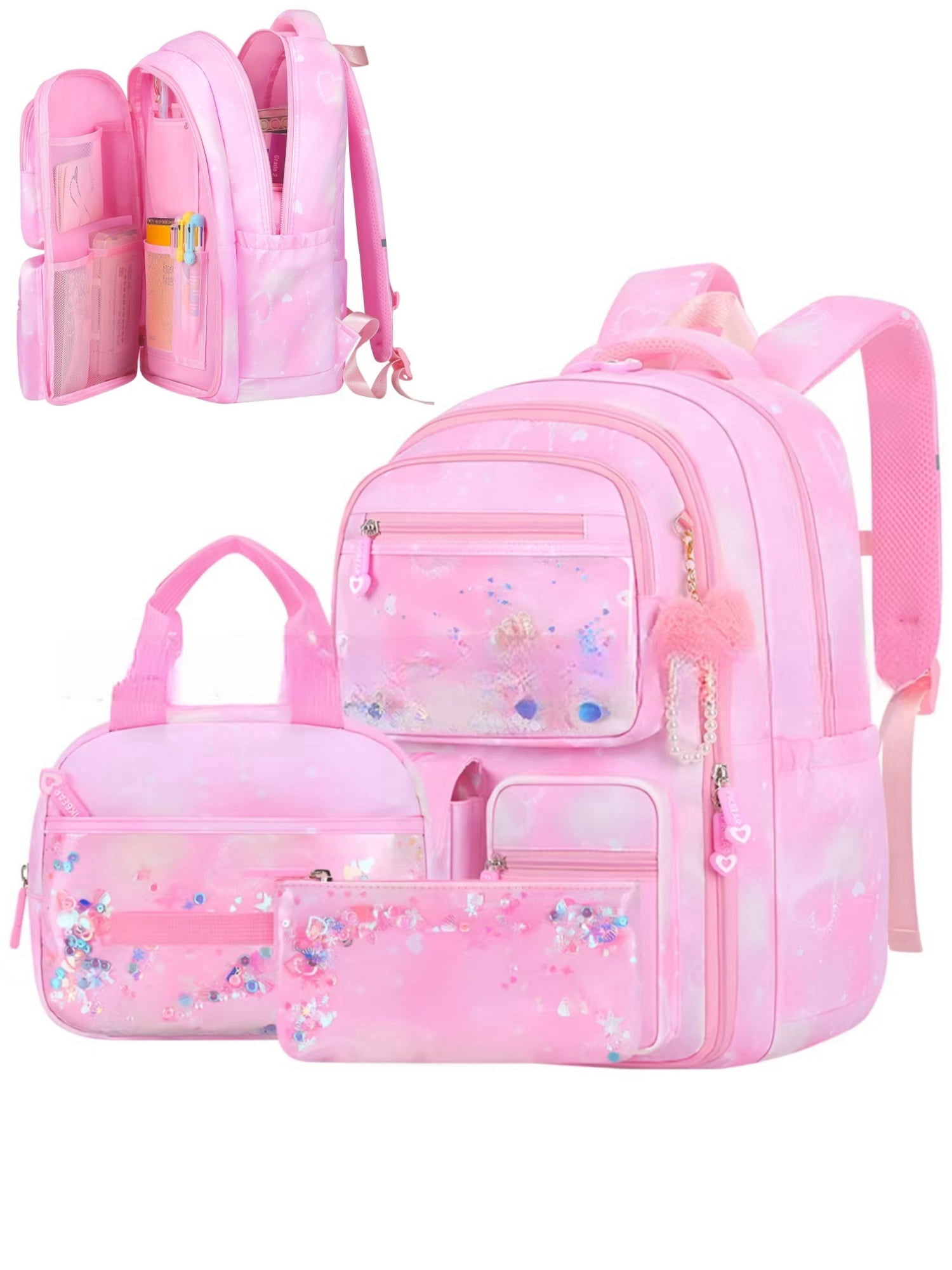 Girls 3-Piece Backpack Set Ita Bag Lunch Box Pencil Pouch, Aesthetic Kids Girls School Backpack 3-Piece Set with Lunch Bag Pencil Case  main image 3