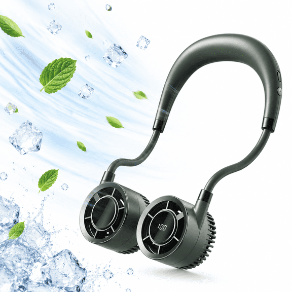 Raistyw Portable Neck Fan, 5000mAh USB Rechargeable Hands-Free Bladeless Fan, 360 Cooling, Ultra Quiet, 1-100 Speeds Adjustable Wearable Cooler for Indoor/Outdoor, Green