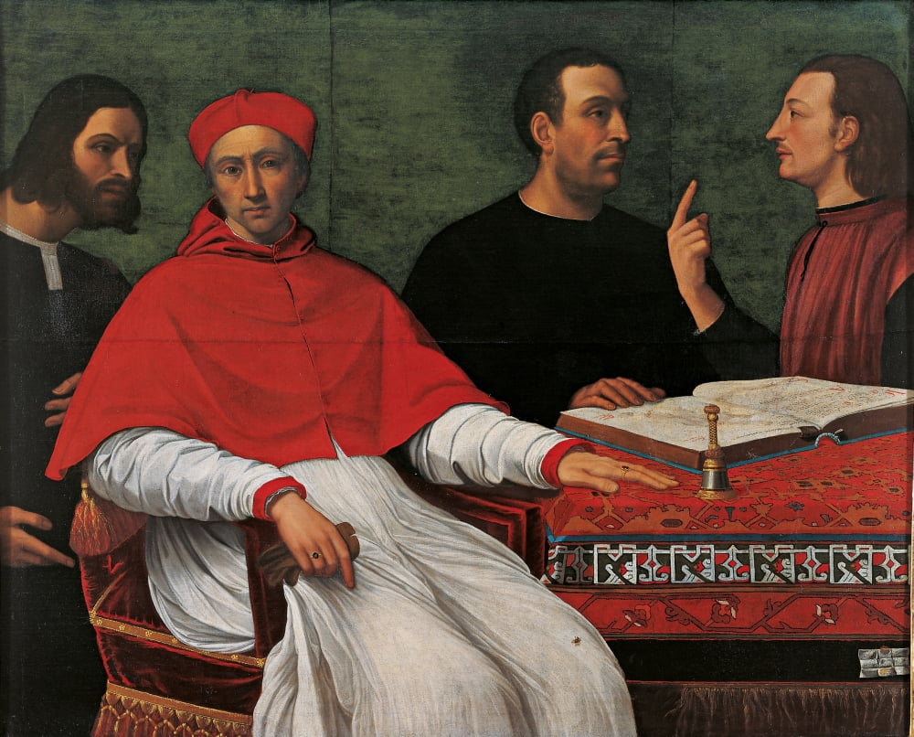 Rait Of Cesare Borgia And Niccol Machiavelli Talking To Cardinal Pedro Loys Borgia And His Secretary Canvas Art - (24 x 18)
