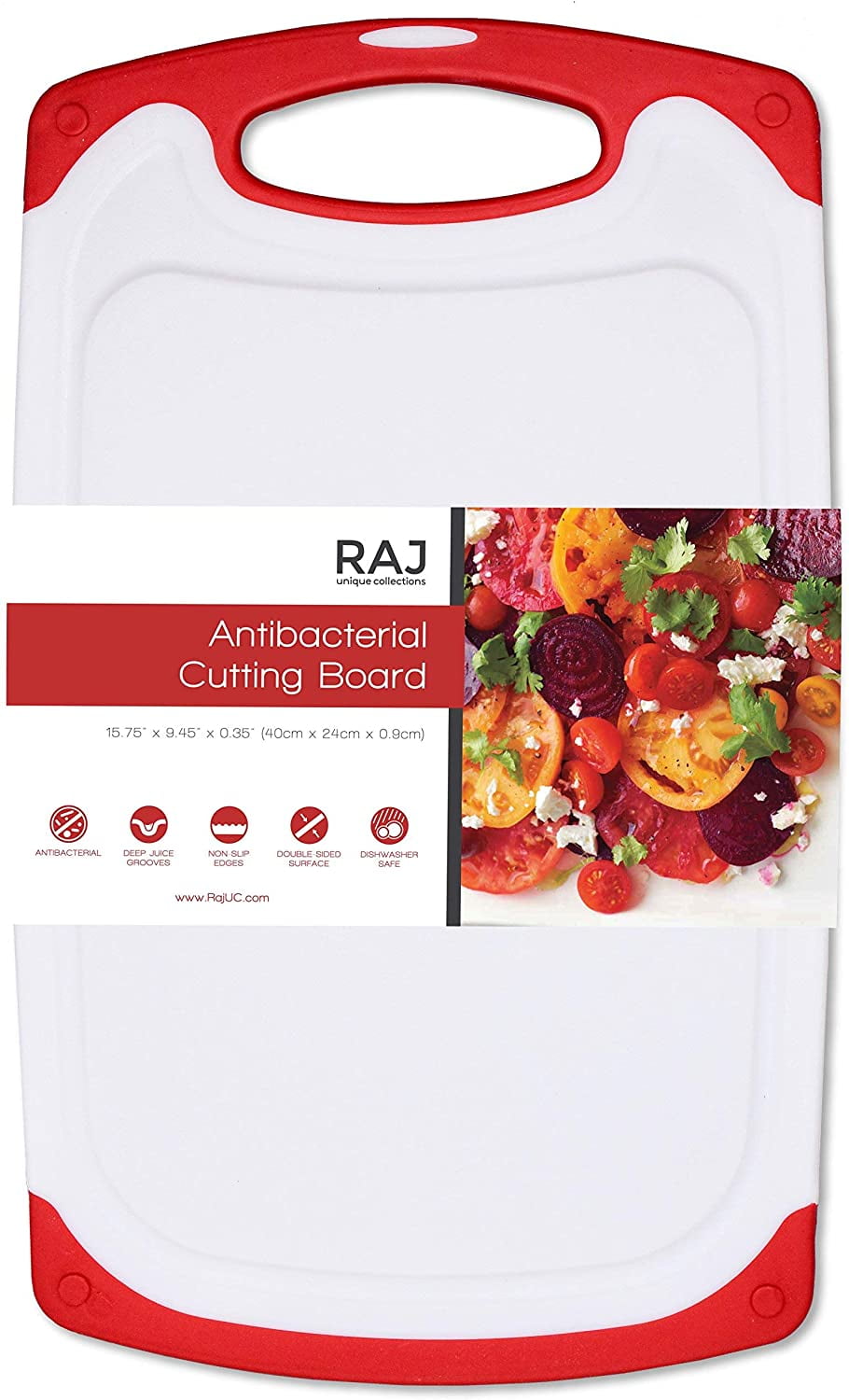 Extra Large Raj Antibacterial Plastic Cutting Board- Red,Green