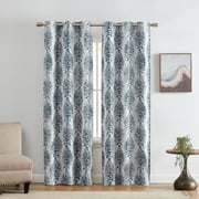 Threadmade Raja Boho Print Blackout Window Curtain Panel, Set of 2, Indigo - 37"W x 63"L