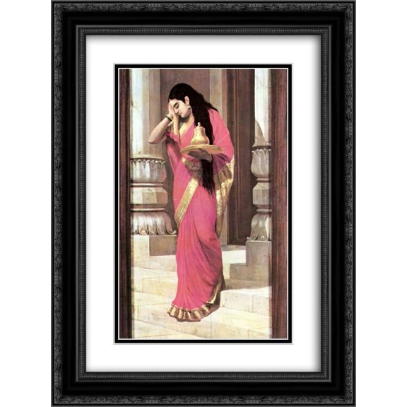 Raja Ravi Varma 2x Matted 20x24 Black Ornate Framed Art Print 'Pleasing'