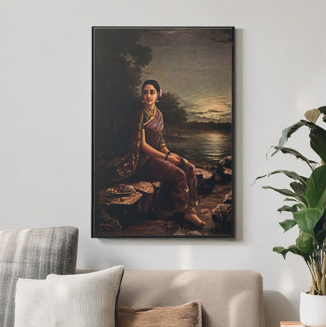 Radha Ravi Raja Ravi Varma Radha in the Moonlight Art Print, Unframed Paper Poster ...