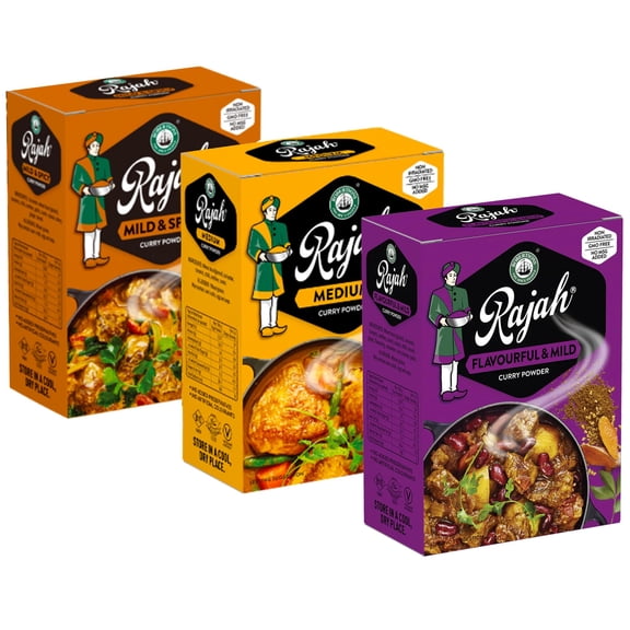 Rajah Curry Powder Variety Pack Bundle - Includes Medium, Hot, and Mild Curry Powders - Authentic South African Spices