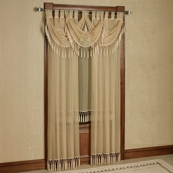 Rajah Pearl Gold Tab Top Window Treatment 3 Waterfall Valances & 1-63L & 2-84L Curtain Panels Set