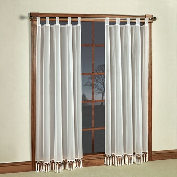 Rajah Pearl Ivory Semi Sheer Polyester Voile Victorian Tab Top Window Treatment 2-84L Panels Set