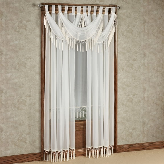 Rajah Pearl Ivory Tab Top Window Treatment 3 Waterfall Valances & 1-63L & 2-84L Curtain Panels Set