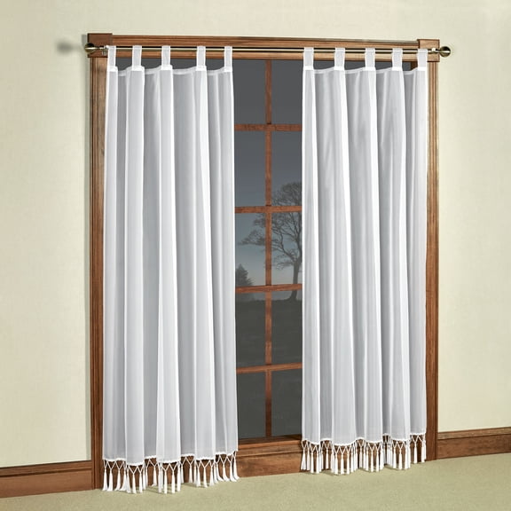 Rajah Pearl White Semi Sheer Polyester Voile Victorian Tab Top Window Treatment 2-95L Panels Set