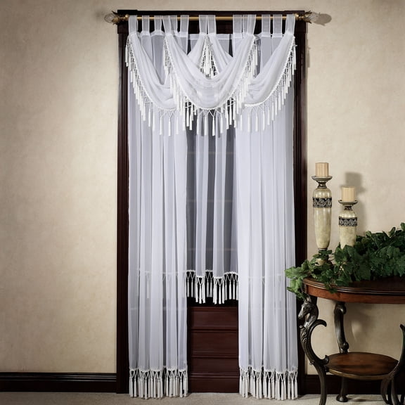 Rajah Pearl White Tab Top Window Treatment 3 Waterfall Valances & 1-63L & 2-84L Curtain Panels Set