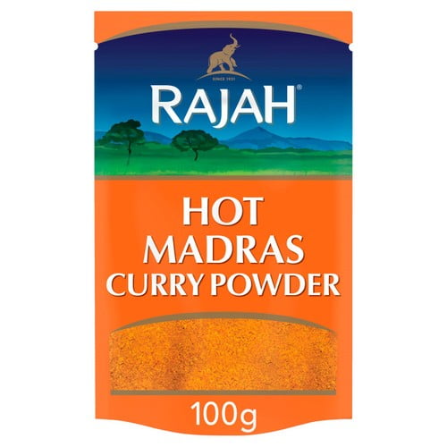 Rajah Spices Ground Hot Madras Curry Powder 100g, British Import (Pack of 2)