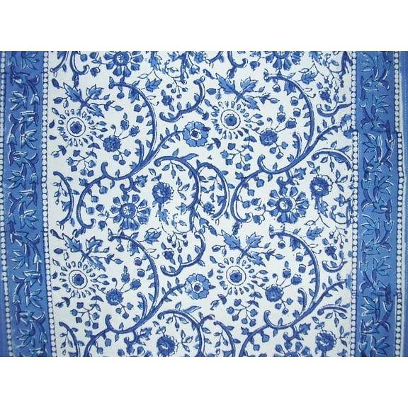 Rajasthan Floral Hand Block Print Cotton Table Runner 72" x 15"