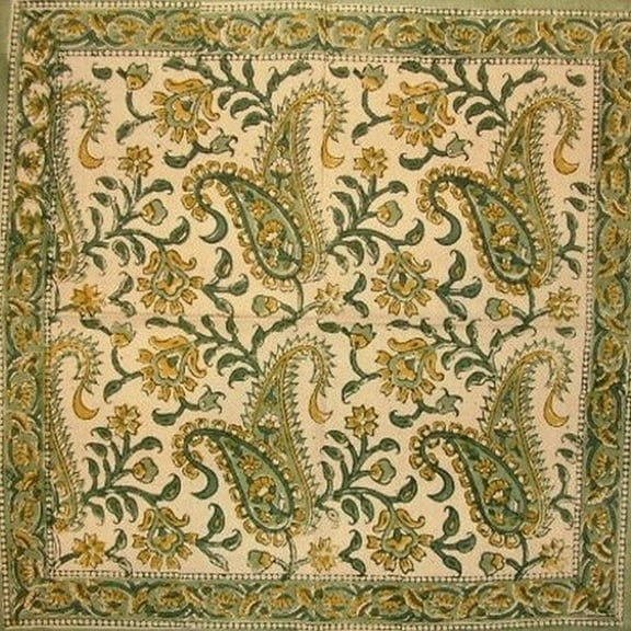 Rajasthan Paisley Block Print Cotton Table Napkin 18" x 18" Green