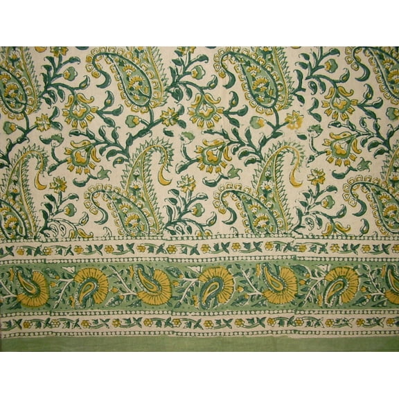 Rajasthan Paisley Block Print Curtain Drape Panel Cotton 46" x 88" Green