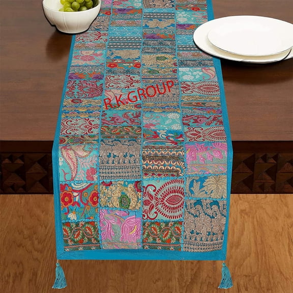 Rajasthani Handmade Table Runner Indian Design Embroided Cotton Ethnic Runner Indian Patchwork Table and Home Decor for Every Occasion (60X16)