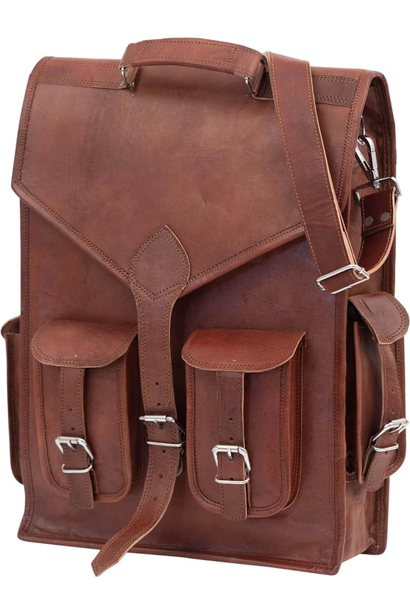 -15" Vintage leather backpack Laptop Messenger Lightweight Rusksack Sling Bag Men (11" (W) x 15" (H)) Brown