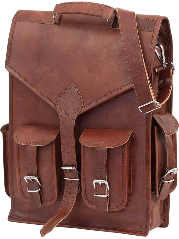 -18 inch Brown Premium Leather Laptop Backpack Work Stylish and Practical 2-in-1 Design Handmade Sling Backpack for Men's & Women's Travel Rucksack