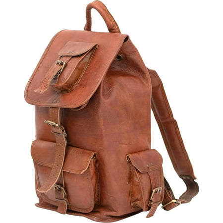 Rajeriya- 22 inch Rustic Vintage Leather Backpack Travel Rucksack Knapsack Daypack Bag for Men Women (Brown)