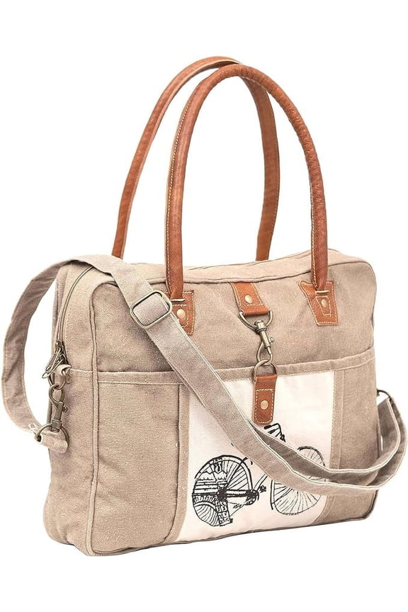 -Bicycle Upcycled Canvas Hand Bag & Cowhide Tote Bag & Canvas Leather Shoulder Bag