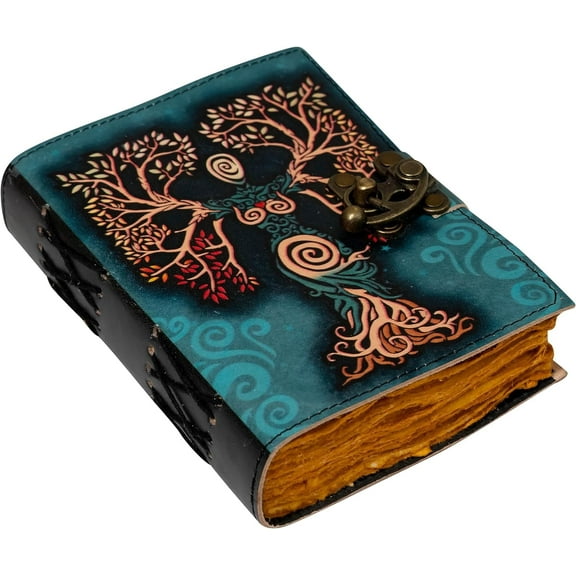 Rajeriya-Blue Leather Journal Blank Spell Book of Shadows with Lock -Artists Book Embossed Prayer Pagan Antique Witch Wiccan