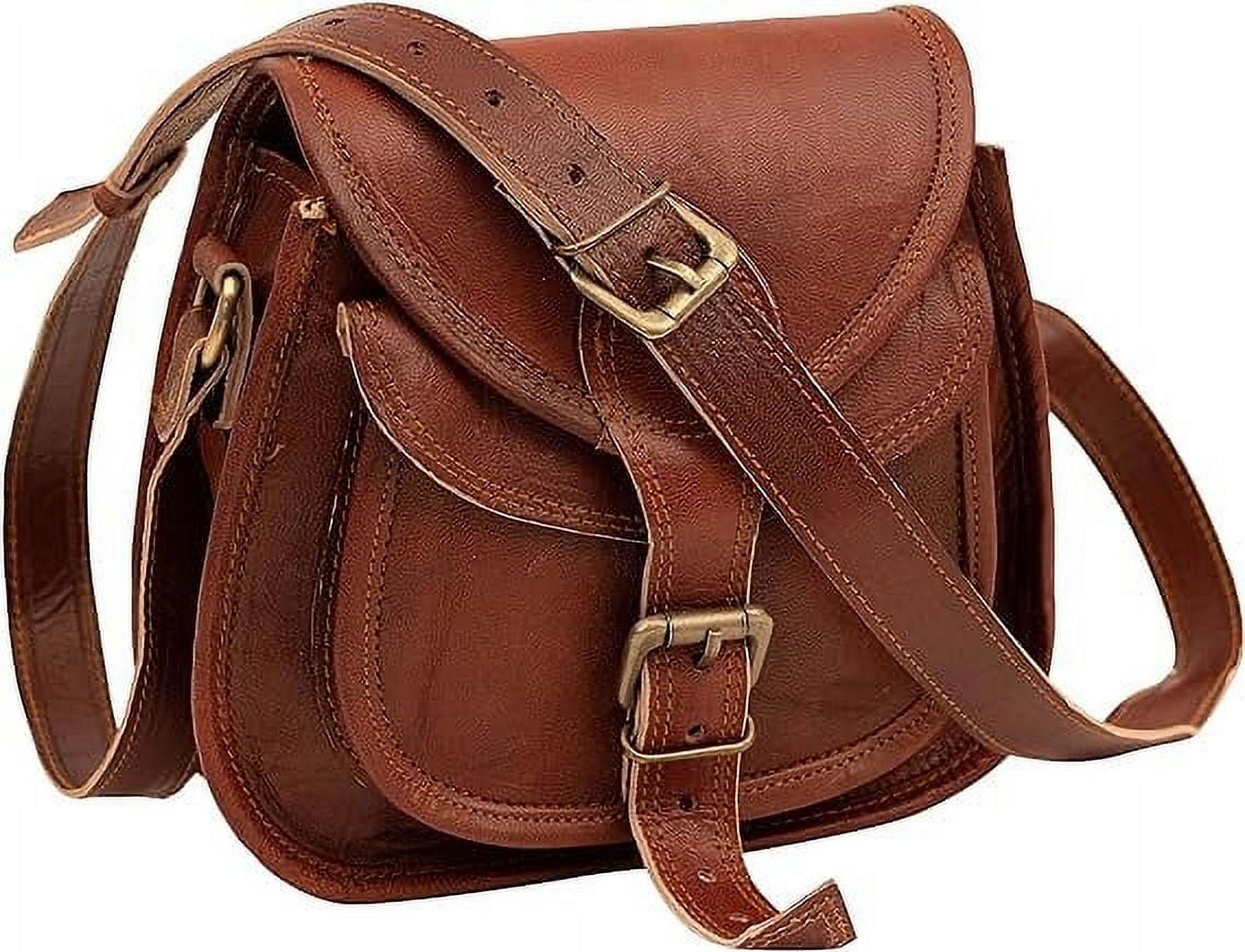 Roma Leathers Genuine Leather MultiPocket Crossbody Purse Bag (Brown