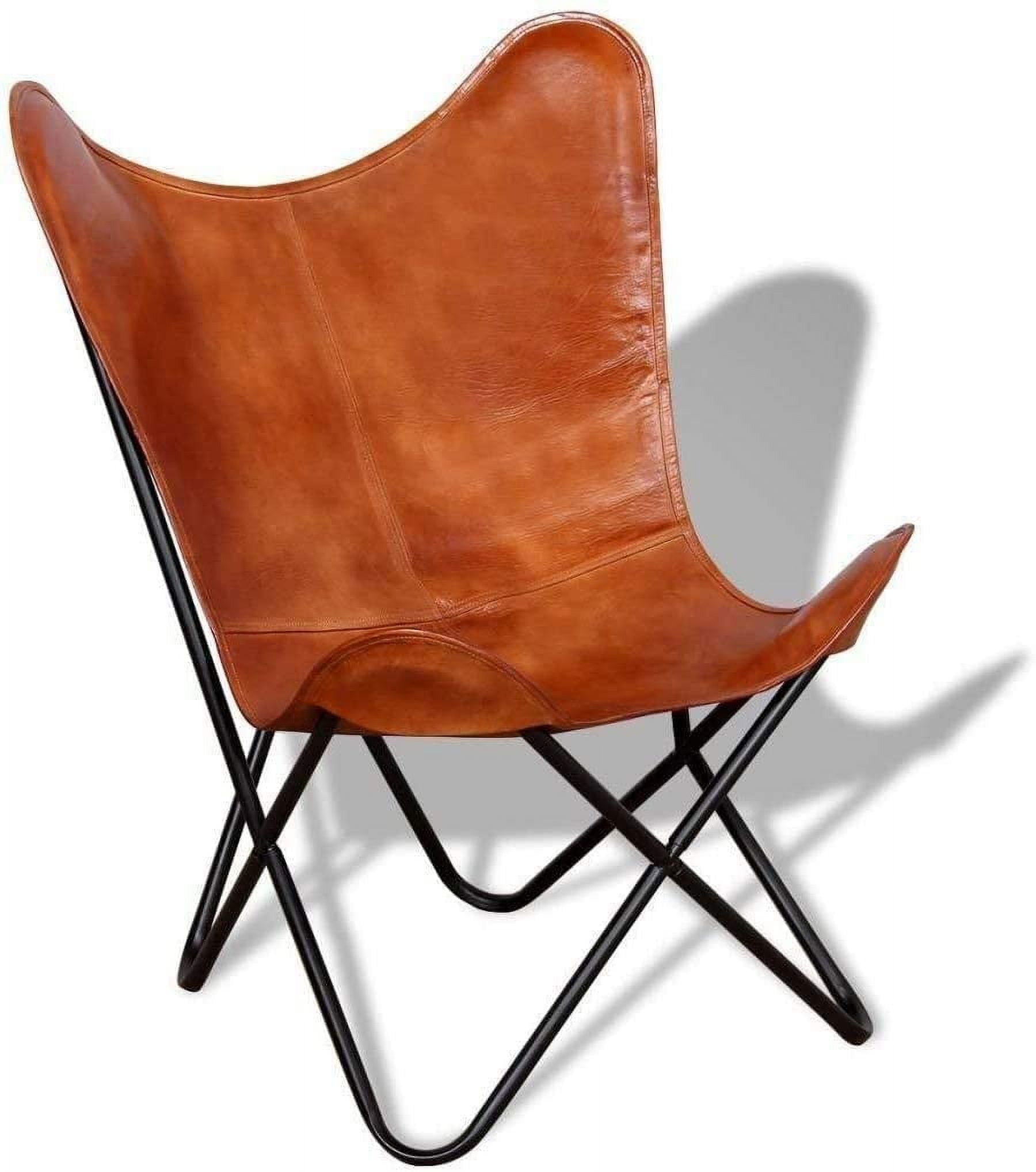 Handcrafted Brown Leather Butterfly Chair with Iron Frame