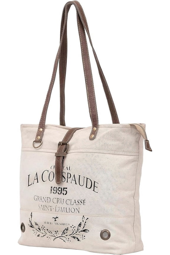 -La Couspaude Upcycled Canvas Hand Bag Upcycled Canvas & Cowhide Tote Bag Radiant Upcycled Canvas Leather Bag