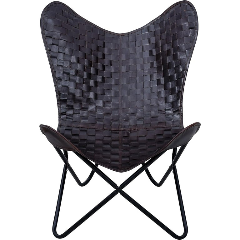 Rajeriya Leather Living Room Chairs-Butterfly Chair Brown Leather