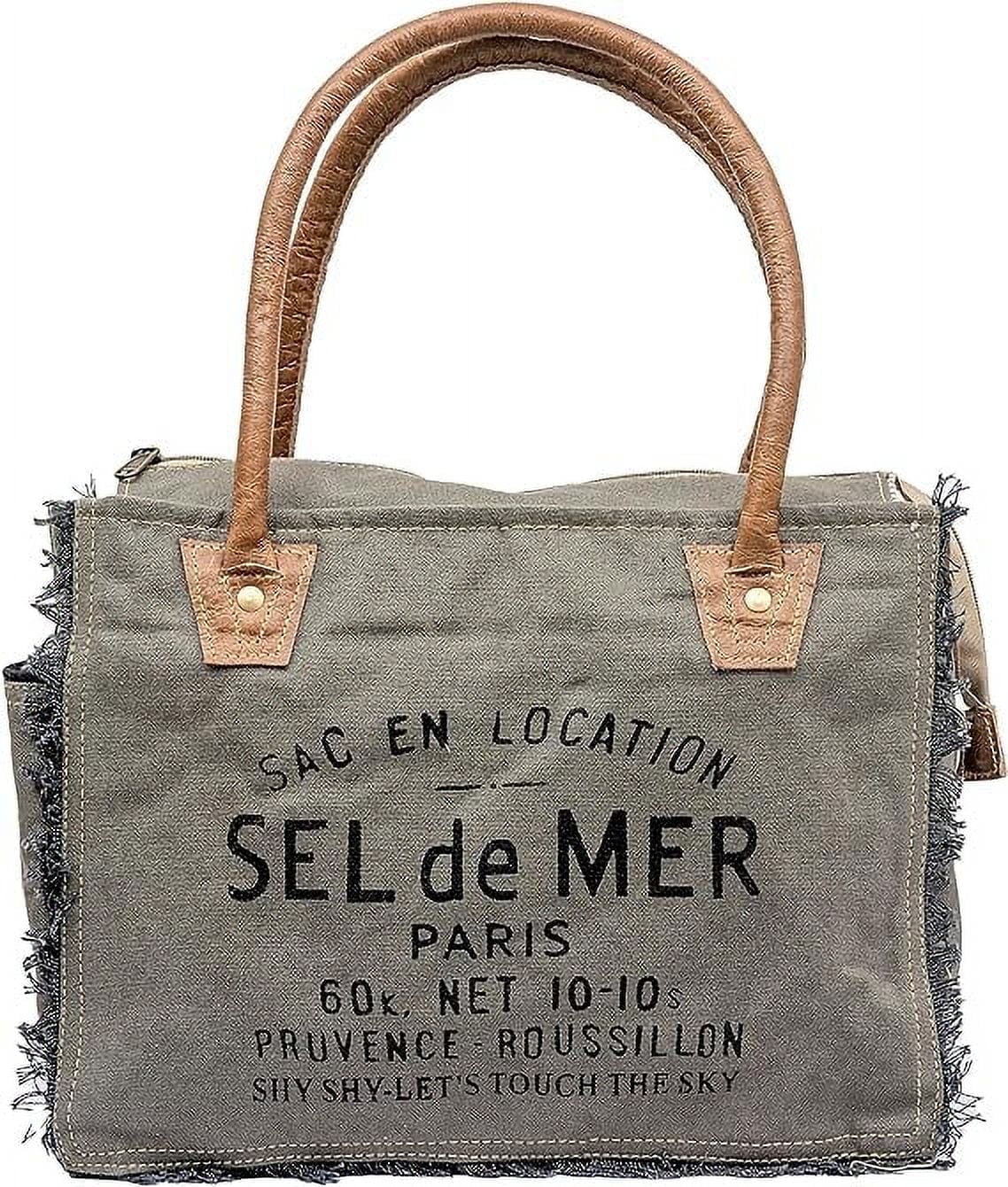 Rajeriya Tote Bag Upcycled Canvas Leather Sel De Mer Handbag For